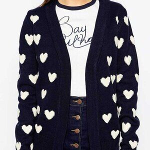 Sugarhill Boutique Retro Heart Cardigan – Navy & Cream / Ivory / US 10